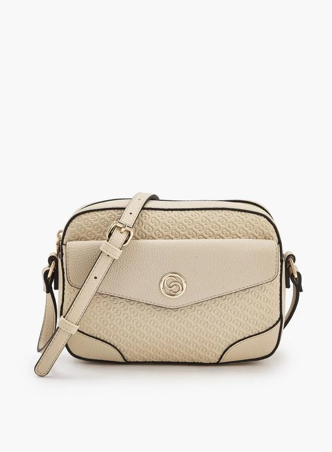 Celeste Monogram Embossed Crossbody Bag With Zip Closure